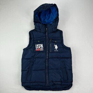 U.S. Polo Assn. Boy's Puffer Vest Navy Blue Detachable Hood USPA